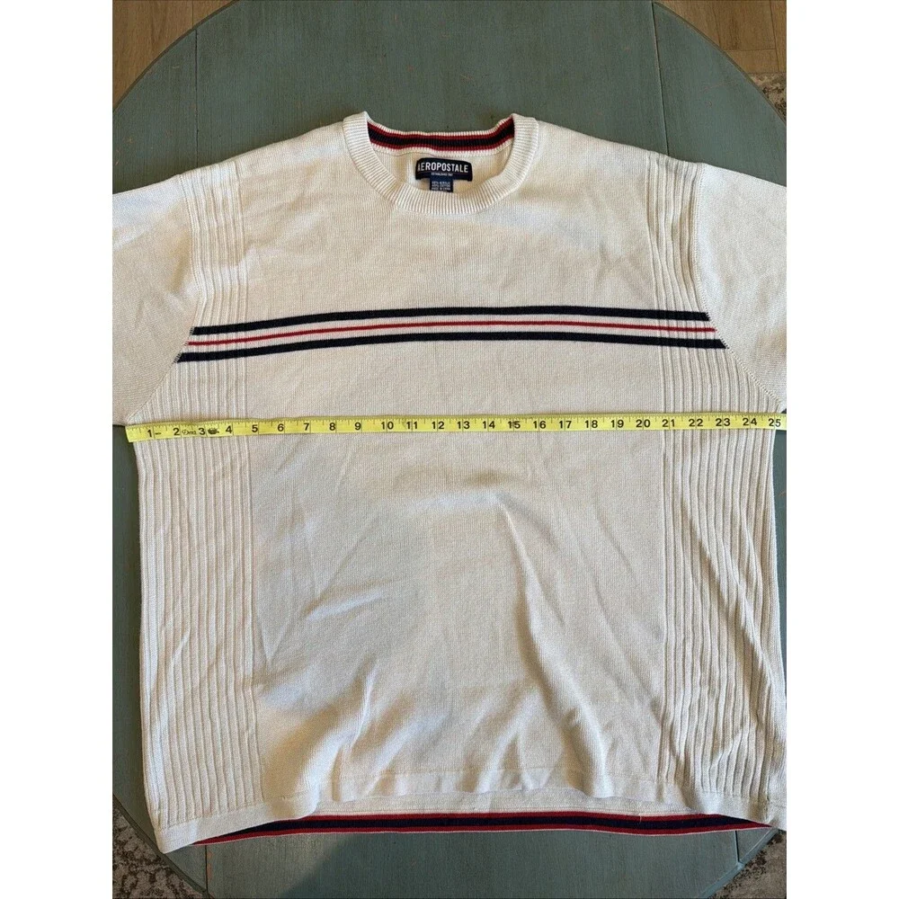 Aeropostale Y2K Striped Ribbed Knit Sweater Cream Navy Red XL